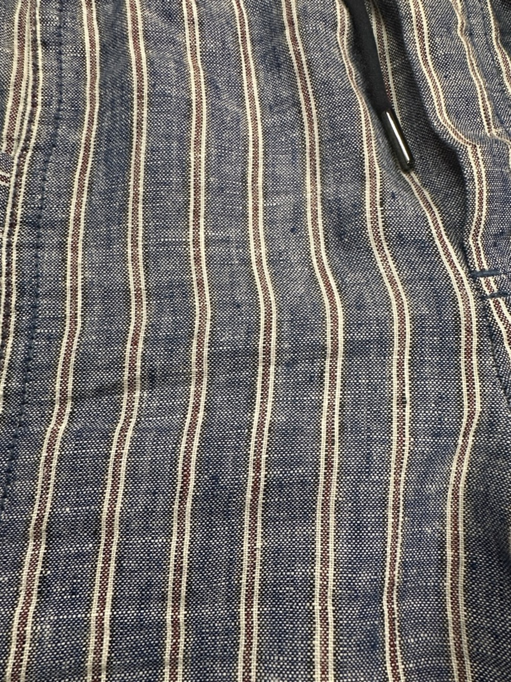 Athleta Cabo Blue White Brown Striped Linen Pull-on Summer Shorts Size 16 - Picture 6 of 8
